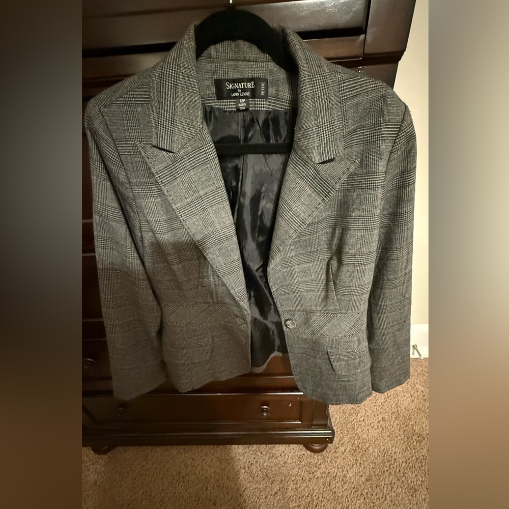 Larry Levine Charcoal Checkered Blazer